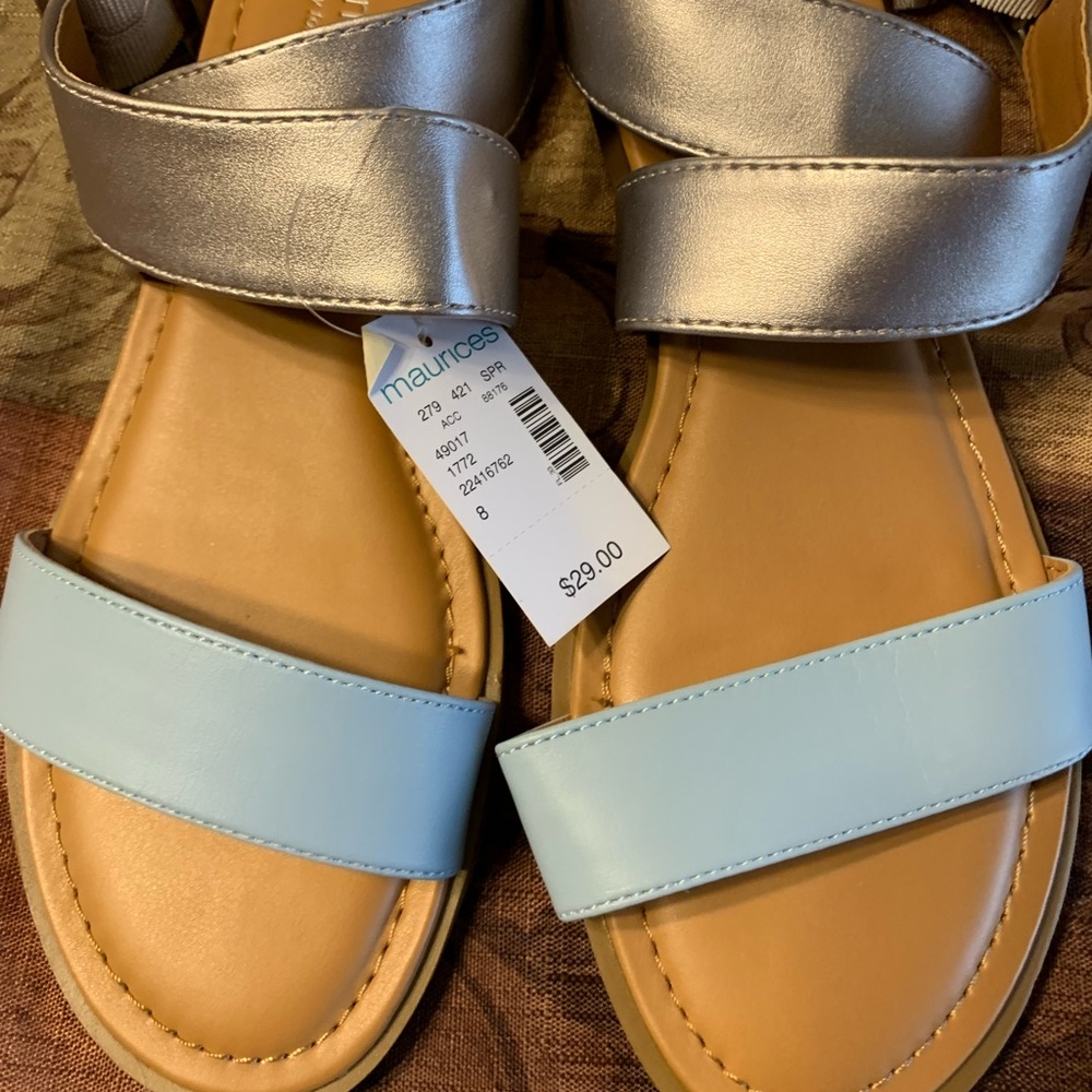 Sandals, Maurice’s, size 8, brand new, blue and silver